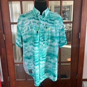 Loco Skaile Shirt Mens 2XL Green Scales Fishing Button Up Short Sleeve Vented